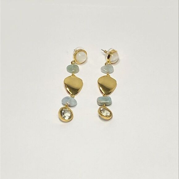 Elegant Gold and Blue Dangle Earrings - Picture 1 of 6